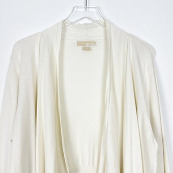 Michael Kors Sweater Womens 2X Ivory Open-Front Asymmetrical Waterfall Cardigan - Picture 2 of 11